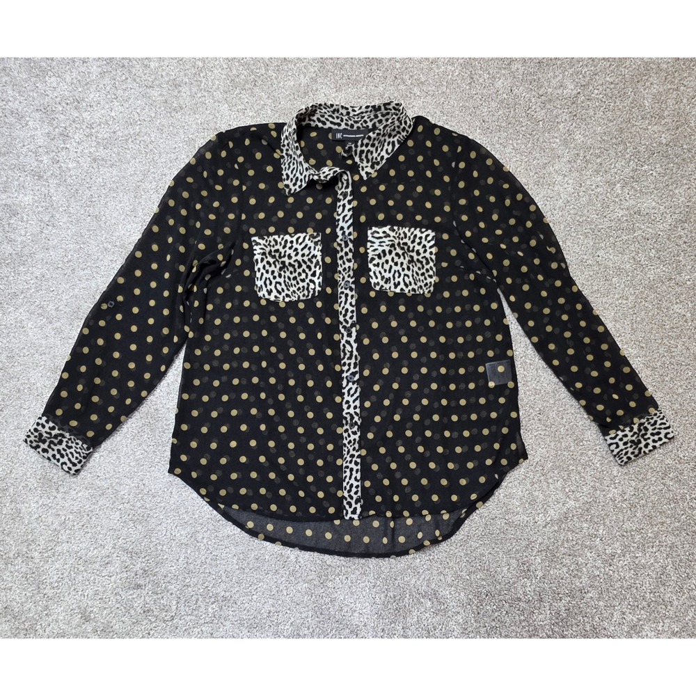 INC International Concepts Womens PM Black Gold Polka Dot Leopard Print top
419